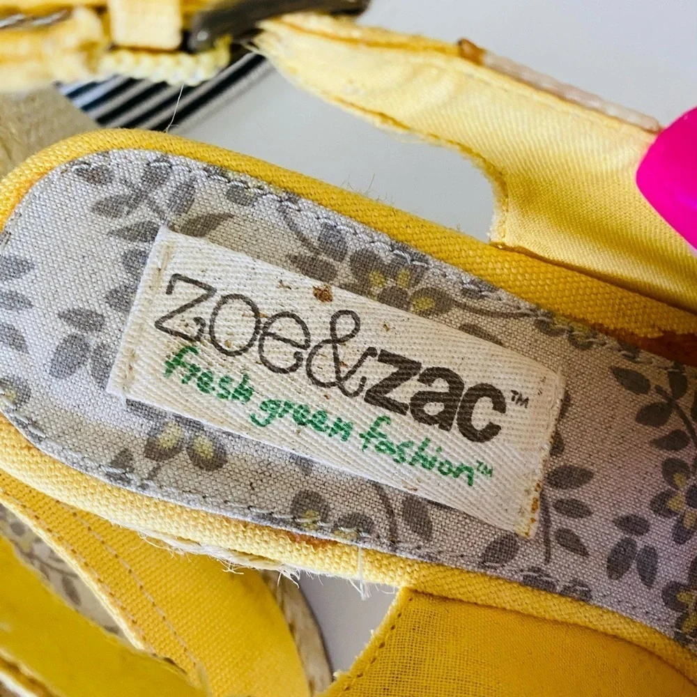 Zoe & Zac yellow canvas and jute wedges, Sz. 8